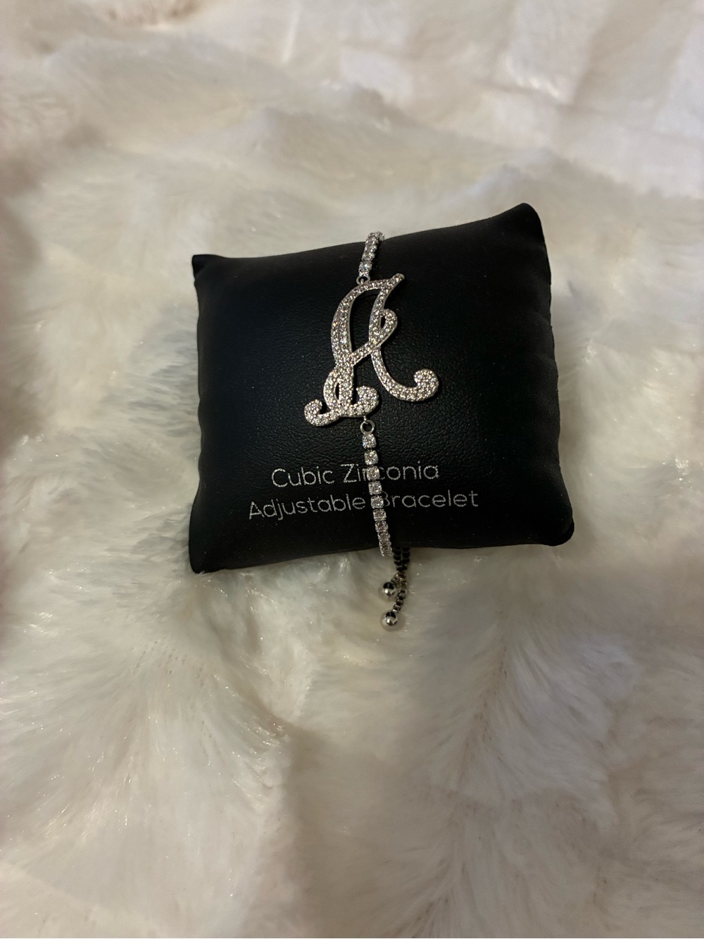 Cubic Zirconia Silver Initial 'A' Adjustable Bracelet